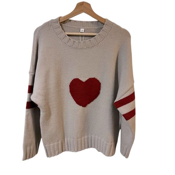 Women’s Red Heart Design Crewneck Sweater MEDIUM Cozy Valentines Oversized - Picture 1 of 7